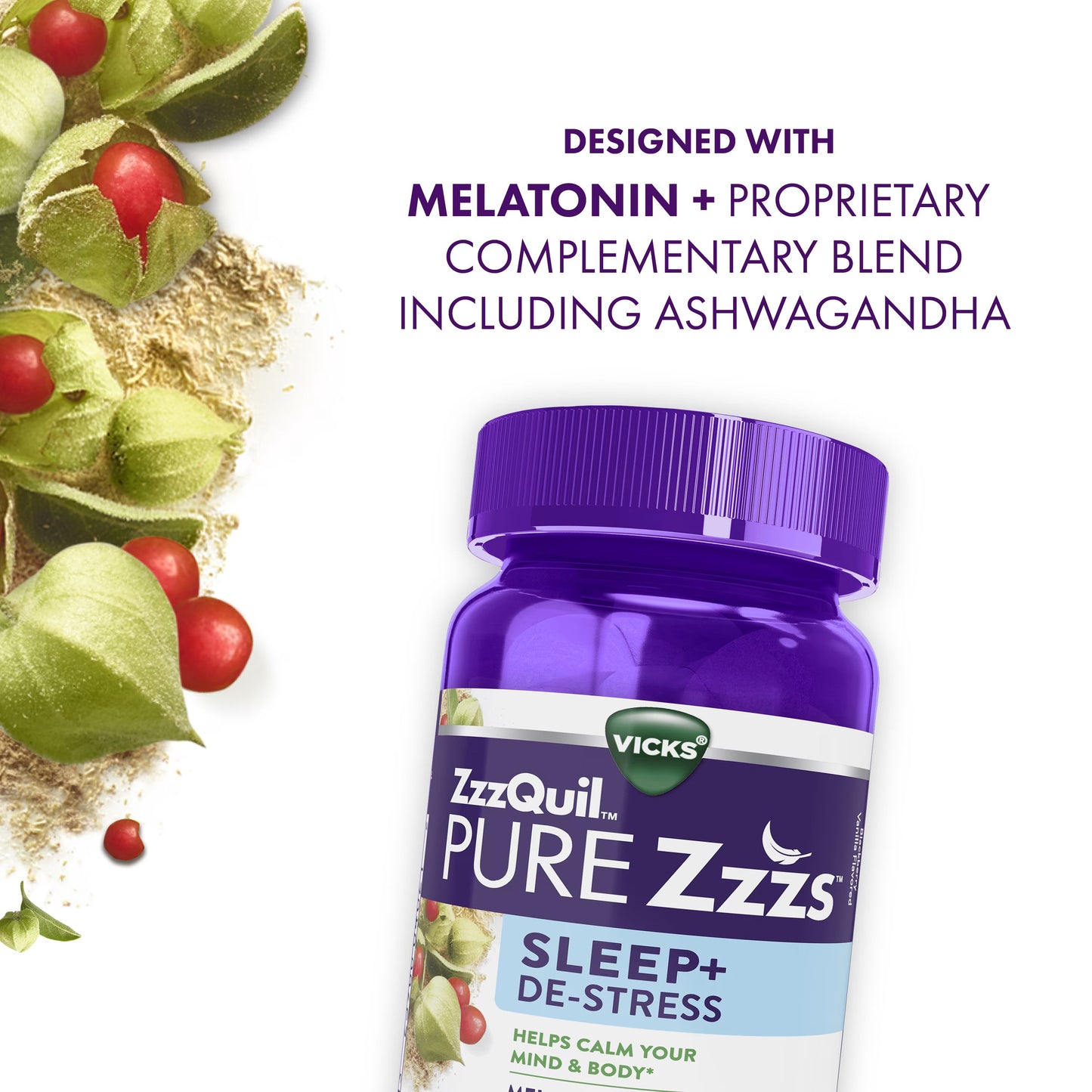 ZzzQuil PURE Zzzs Sleep+ Destress Melatonin Gummies